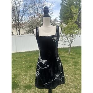 NEW Chelsea & Violet Cleo Velvet Beaded Moon slim Mini Black Dress size 2 $199